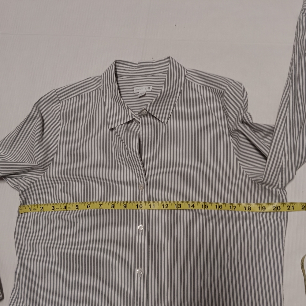 J. JILL Perfect Shirt gray white striped stretch cotton blend button down, L - Picture 10 of 13